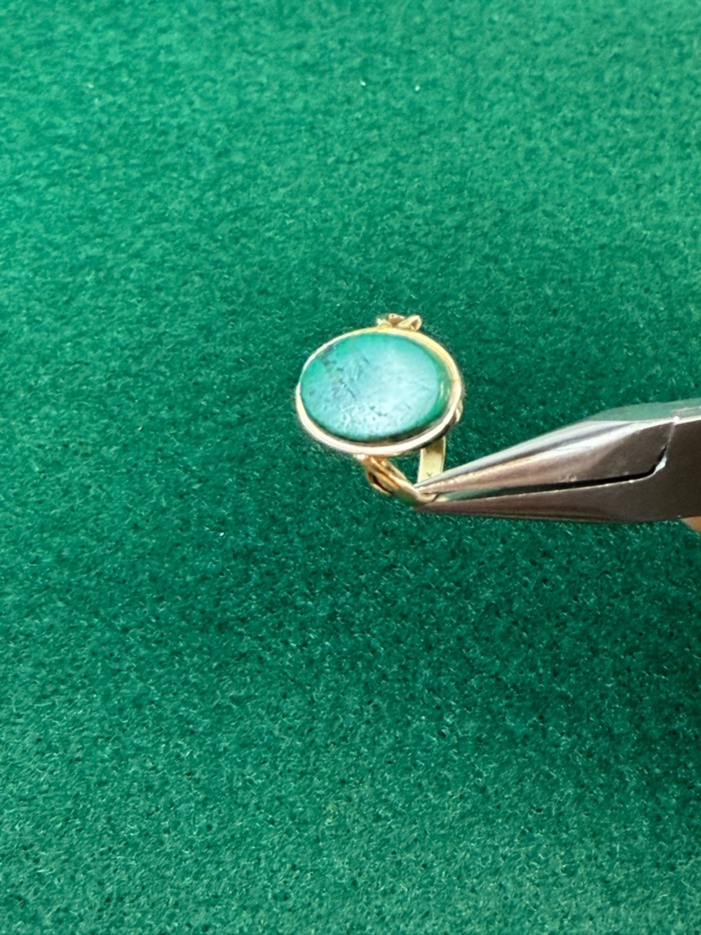 14K Gold Malachite Ring Oval Cabochon Green Stone Statement Ring - Picture 11 of 14